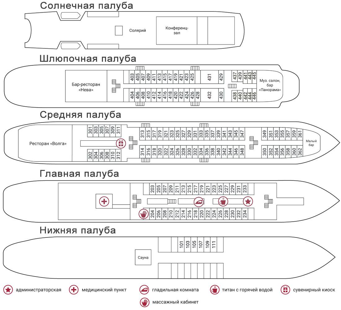 Схема кают теплохода ленин